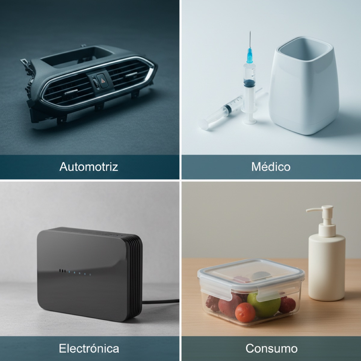 Aplicaciones del moldeo por inyección en industrias automotriz, médica, electrónica y de consumo